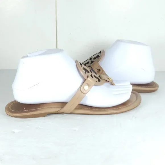 Tory Burch Women's Miller US 8,5M Light Make Up Leather Logo Flat Thong Sandals - Picture 8 of 16